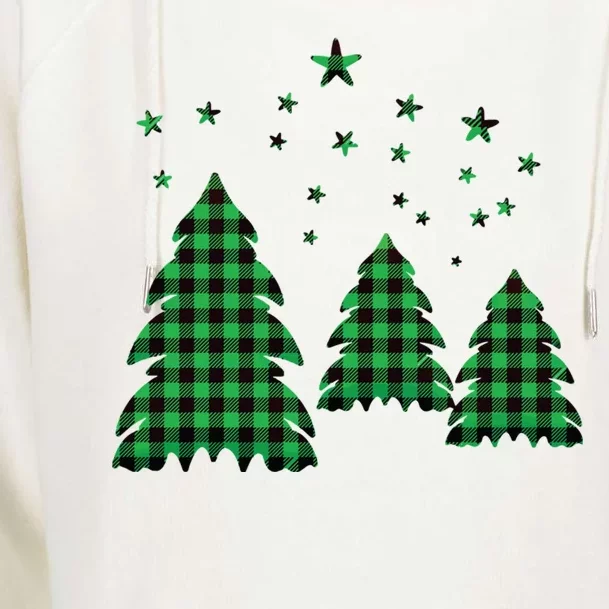 Festive Christmas Trees Pattern Womens Funnel Neck Pullover Hood