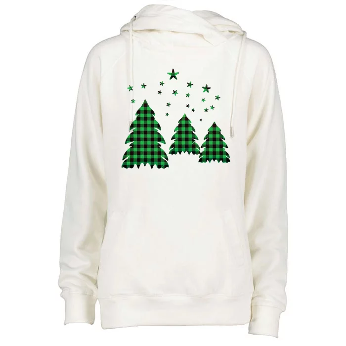 Festive Christmas Trees Pattern Womens Funnel Neck Pullover Hood