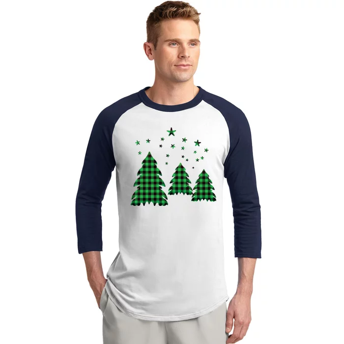 Festive Christmas Trees Pattern Baseball Sleeve Shirt