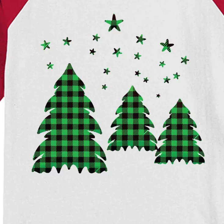 Festive Christmas Trees Pattern Kids Colorblock Raglan Jersey