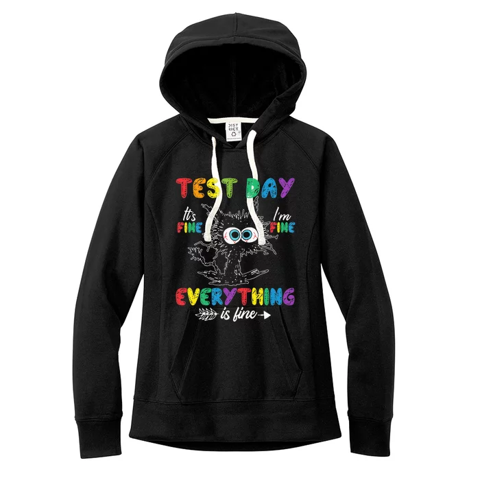 Funny Cat Test Day It's Fine I'm Fine Everything is Fine Women's Fleece Hoodie