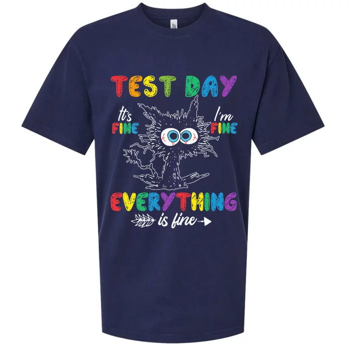 Funny Cat Test Day It's Fine I'm Fine Everything is Fine Sueded Cloud Jersey T-Shirt