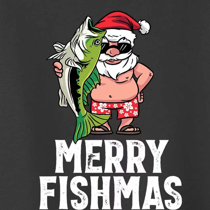 Funny Christmas Themed Bass Fishing Gift Merry Fishmas Toddler T-Shirt