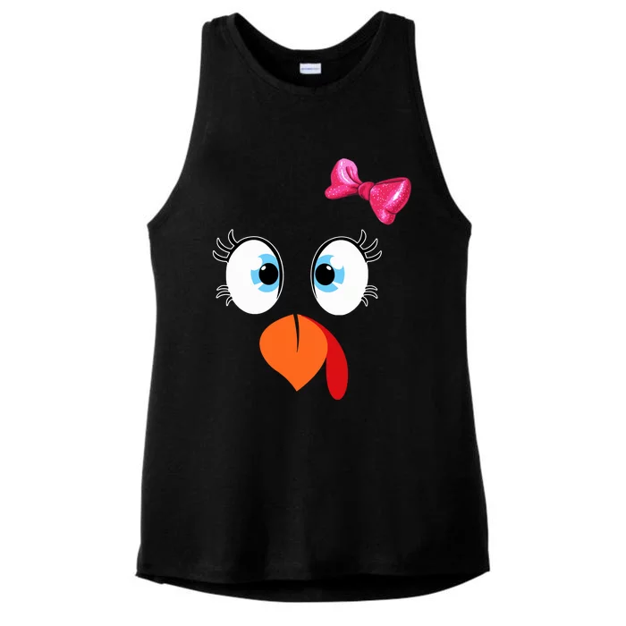 Funny Cute Turkey Face Girl Pink Bow T Thanksgiving Gift Ladies Tri-Blend Wicking Tank