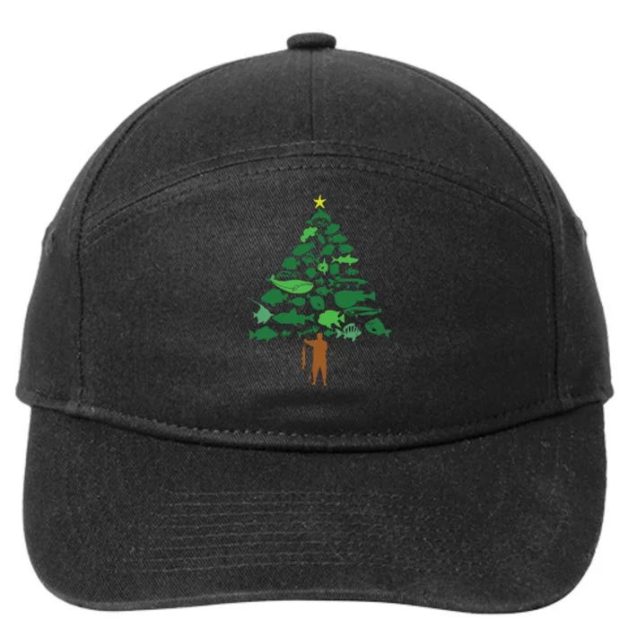 Fish Christmas Tree Merry Fishmas Funny Christmas Fisherman 7-Panel Snapback Hat