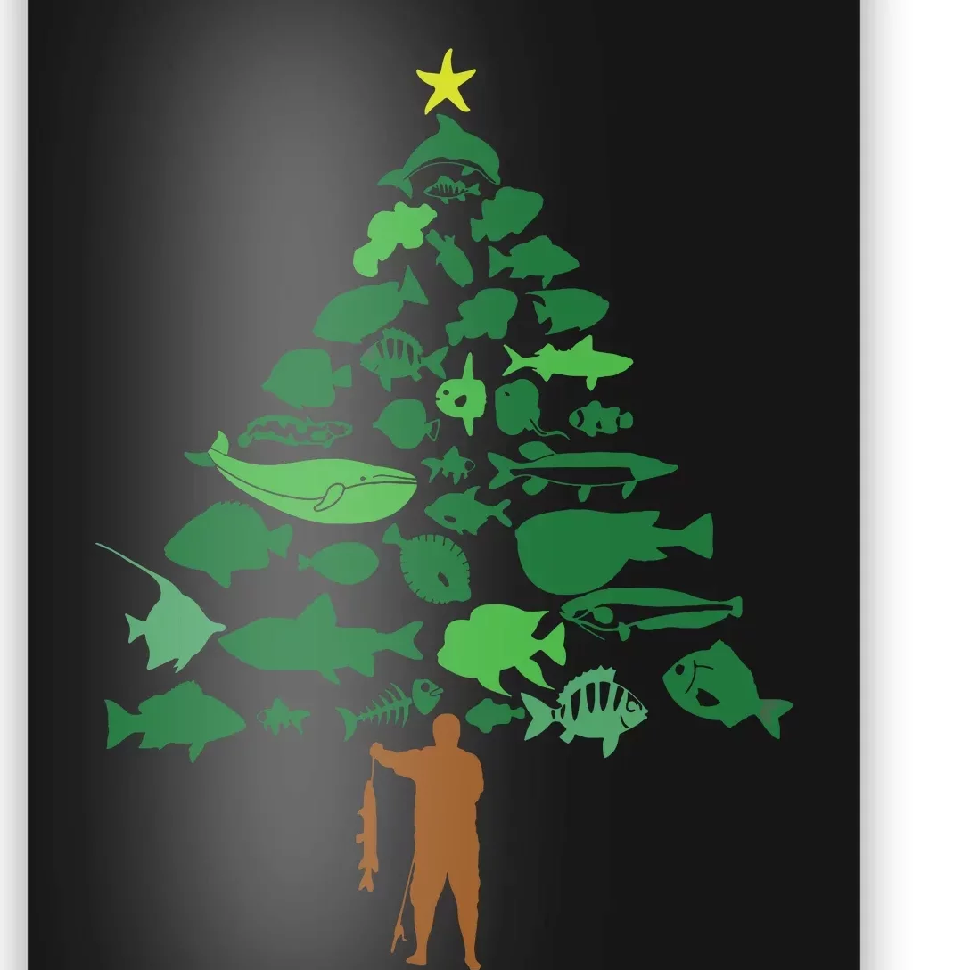 Fish Christmas Tree Merry Fishmas Funny Christmas Fisherman Poster