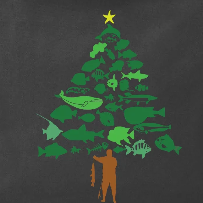 Fish Christmas Tree Merry Fishmas Funny Christmas Fisherman Zip Tote Bag