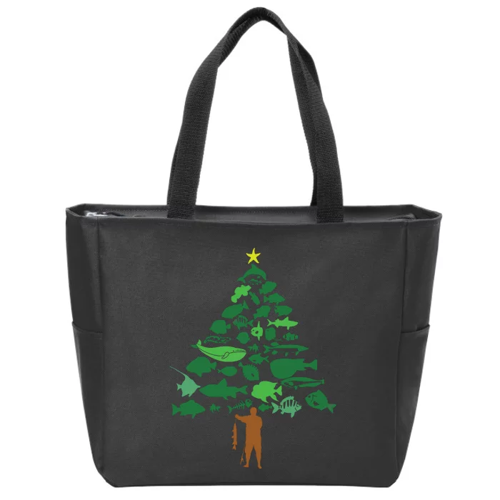 Fish Christmas Tree Merry Fishmas Funny Christmas Fisherman Zip Tote Bag