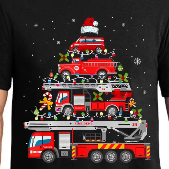 Firefighter Christmas Tree Fire Truck Fire Xmas Funny Gift Gift Pajama Set