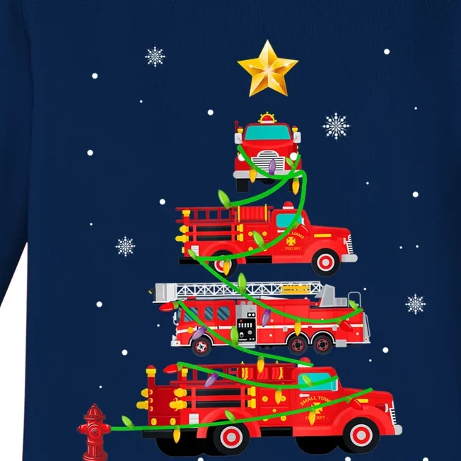 Firefighter Christmas Tree Fire Truck Fire Xmas Funny Gift Gift Baby Long Sleeve Bodysuit