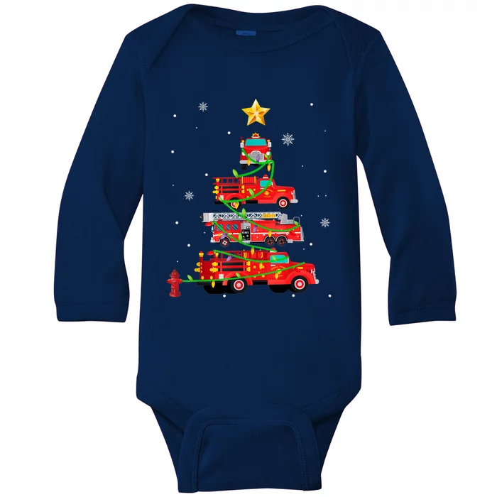 Firefighter Christmas Tree Fire Truck Fire Xmas Funny Gift Gift Baby Long Sleeve Bodysuit