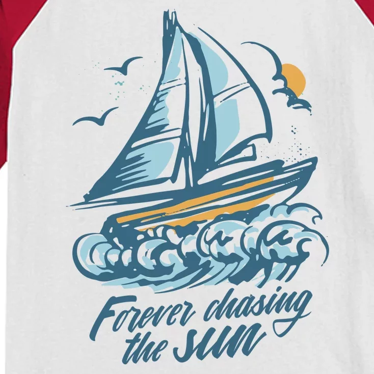 Forever Chasing The Sun Sail Boat Kids Colorblock Raglan Jersey