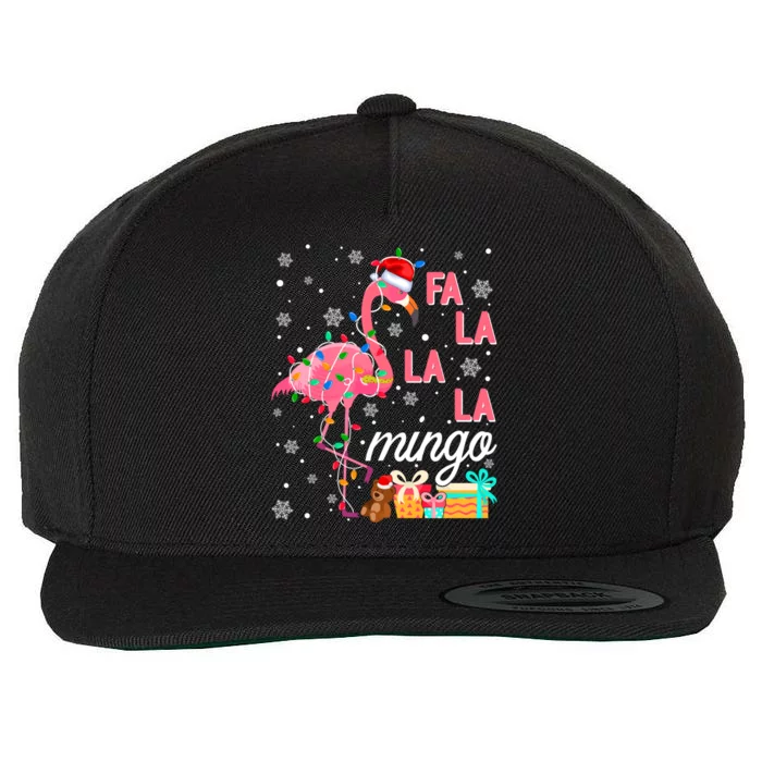 Flamingo Christmas Tree Lights Fa La La Mingo Tropical Xmas Gift Wool Snapback Cap