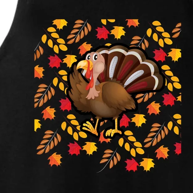 Funny Cute Turkey Fall Autumn Maple Leaf Pattern Cool Thanksgiving Gift Ladies Tri-Blend Wicking Tank