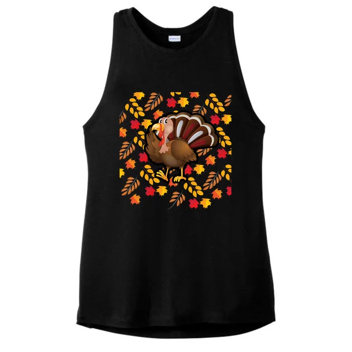 Funny Cute Turkey Fall Autumn Maple Leaf Pattern Cool Thanksgiving Gift Ladies Tri-Blend Wicking Tank