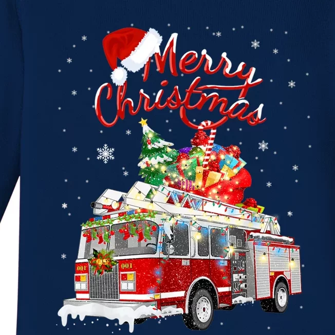 Firefighter Christmas Tree Fire Truck Fire Xmas Funny Gift Gift Baby Long Sleeve Bodysuit