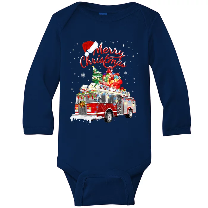 Firefighter Christmas Tree Fire Truck Fire Xmas Funny Gift Gift Baby Long Sleeve Bodysuit