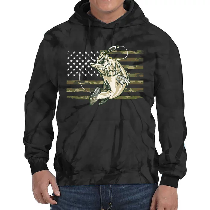 Fishing Camouflage Us American Flag Bass Fish Fisherman Camo Tie Dye Hoodie