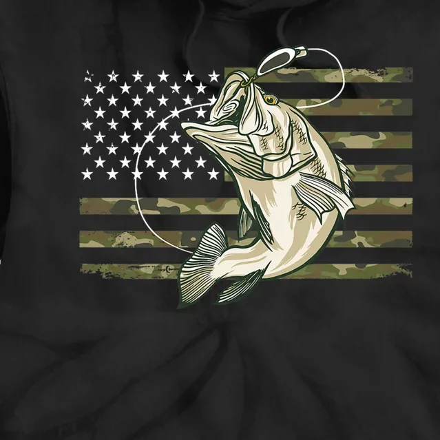 Fishing Camouflage Us American Flag Bass Fish Fisherman Camo Tie Dye Hoodie