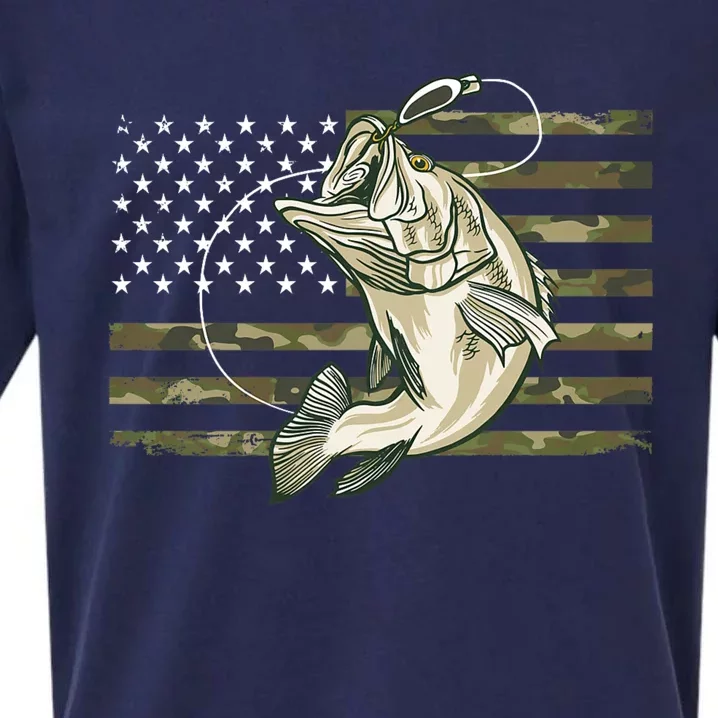 Fishing Camouflage Us American Flag Bass Fish Fisherman Camo Sueded Cloud Jersey T-Shirt