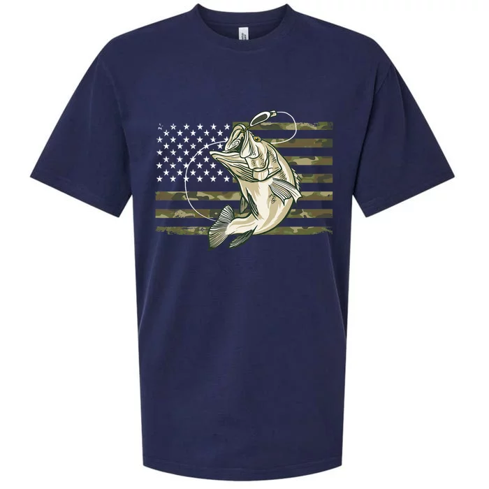 Fishing Camouflage Us American Flag Bass Fish Fisherman Camo Sueded Cloud Jersey T-Shirt