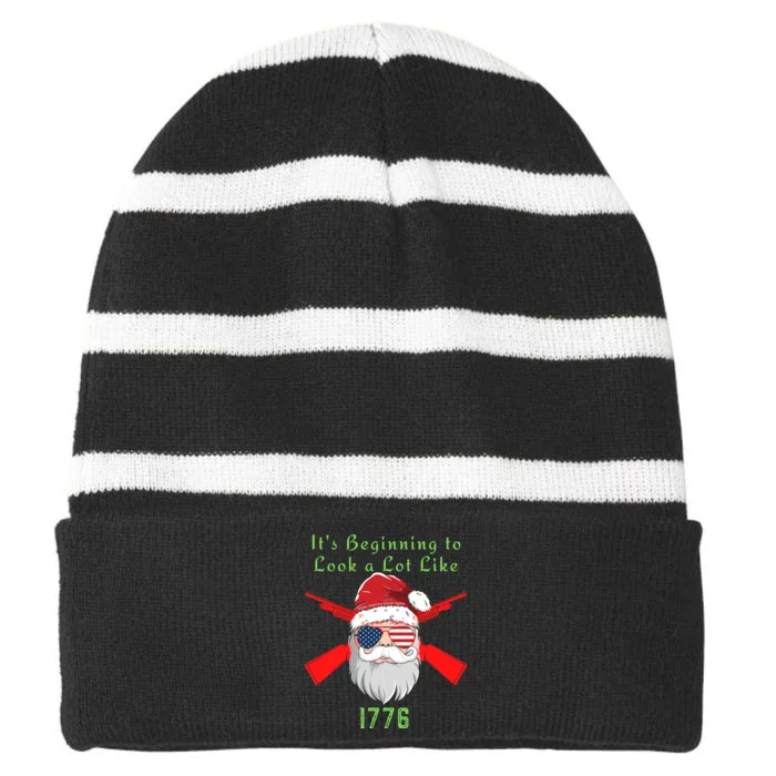 Funny Christmas Ultra MAGA Conservative Republican Striped Beanie with Solid Band