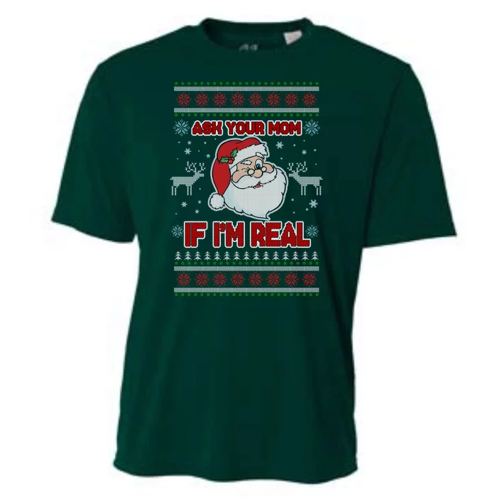 Funny Christmas Ugly Sweater Santa Ask Your Mom If I'm Real Cooling Performance Crew T-Shirt