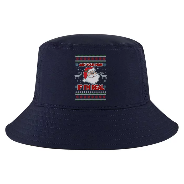 Funny Christmas Ugly Sweater Santa Ask Your Mom If I'm Real Cool Comfort Performance Bucket Hat