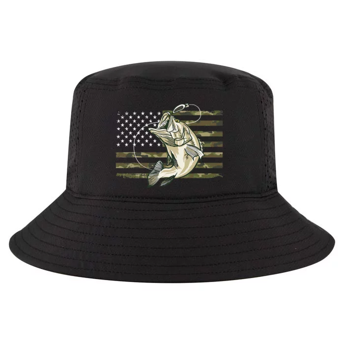 Fishing Camouflage Us American Flag Bass Fish Fisherman Camo Cool Comfort Performance Bucket Hat