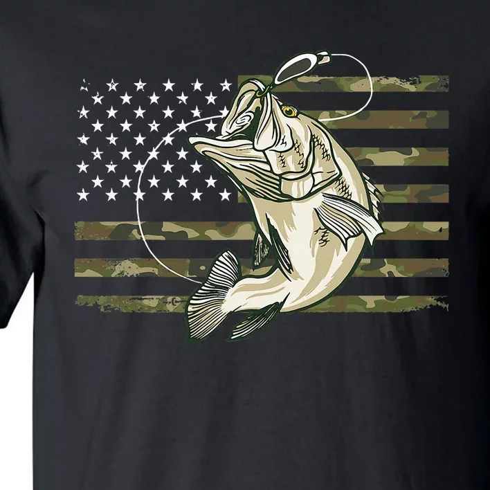 Fishing Camouflage Us American Flag Bass Fish Fisherman Camo Tall T-Shirt