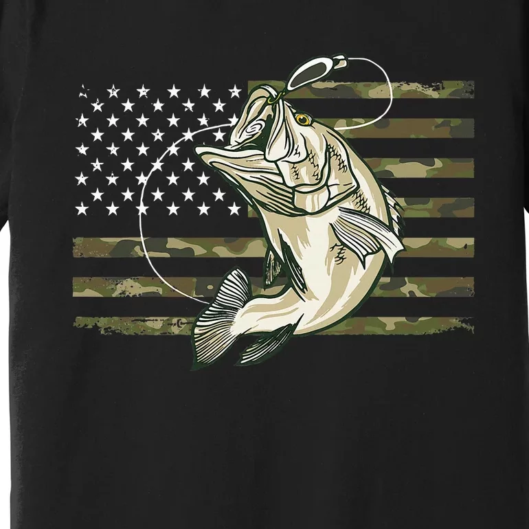 Fishing Camouflage Us American Flag Bass Fish Fisherman Camo Premium T-Shirt