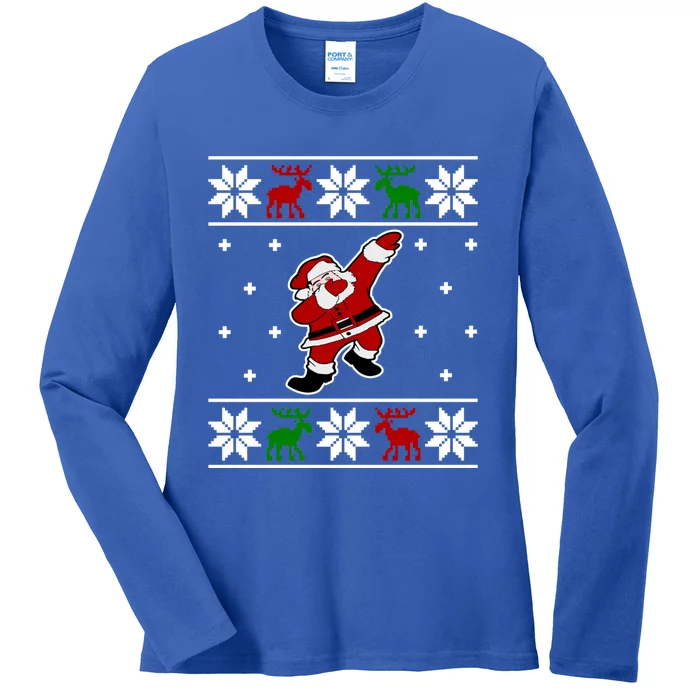 Funny Christmas Ugly Sweater Dabbing Santa Claus Gift Ladies Long Sleeve Shirt