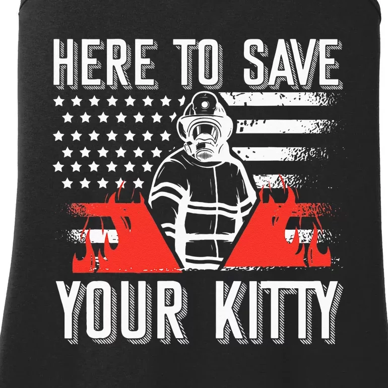 Firefighter Cat Usa American Flag Here To Save Your Kitty Ladies Essential Tank