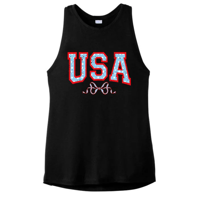 Funny Coquette Usa Cute Bow American 4th Of July Ladies Tri-Blend Wicking Tank