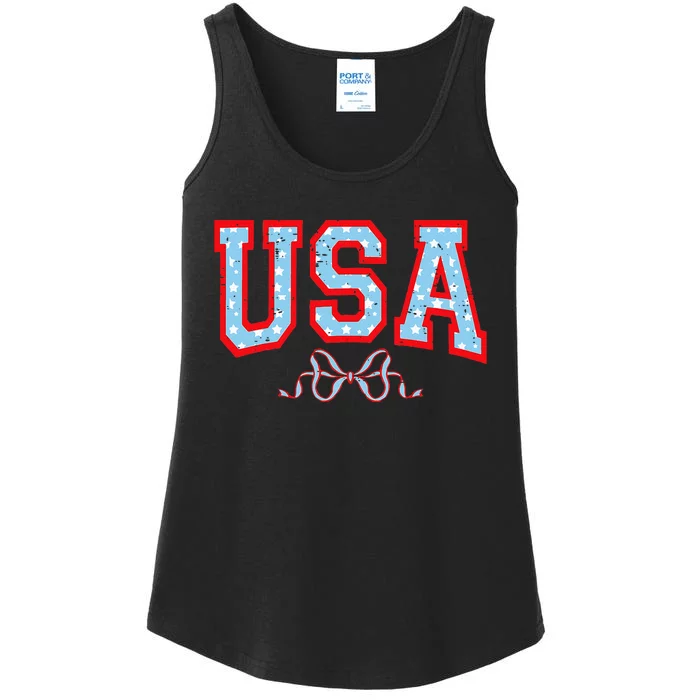 Funny Coquette Usa Cute Bow American 4th Of July Ladies Essential Tank