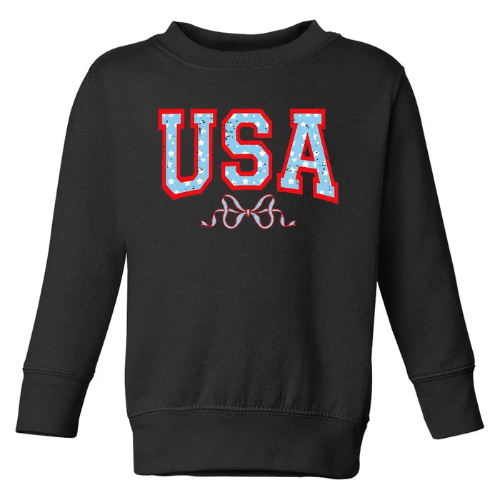 Funny Coquette Usa Cute Bow American 4th Of July Toddler Sweatshirt