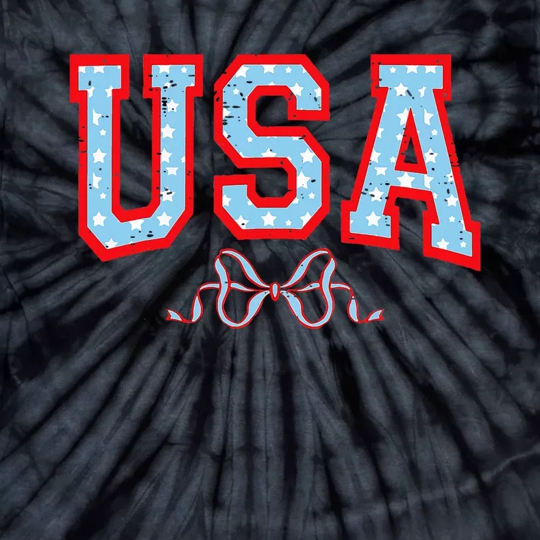 Funny Coquette Usa Cute Bow American 4th Of July Tie-Dye T-Shirt