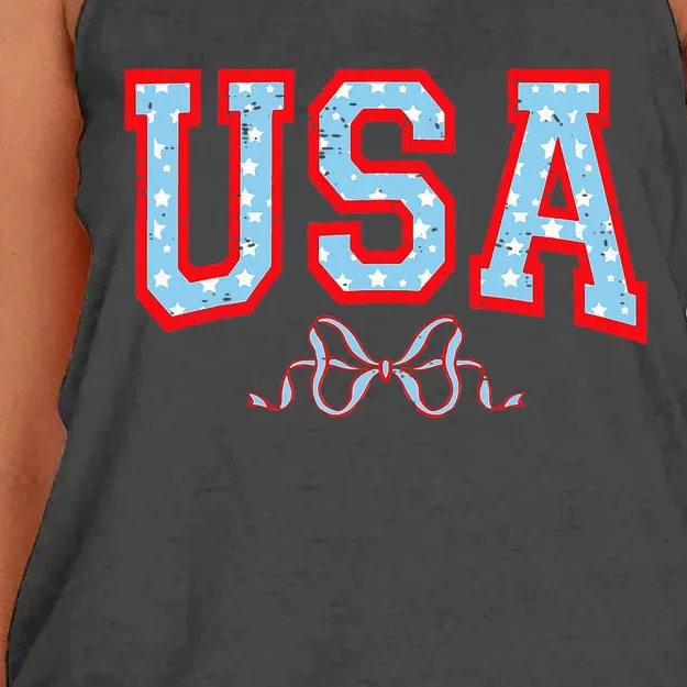 Funny Coquette Usa Cute Bow American 4th Of July Women's Knotted Racerback Tank