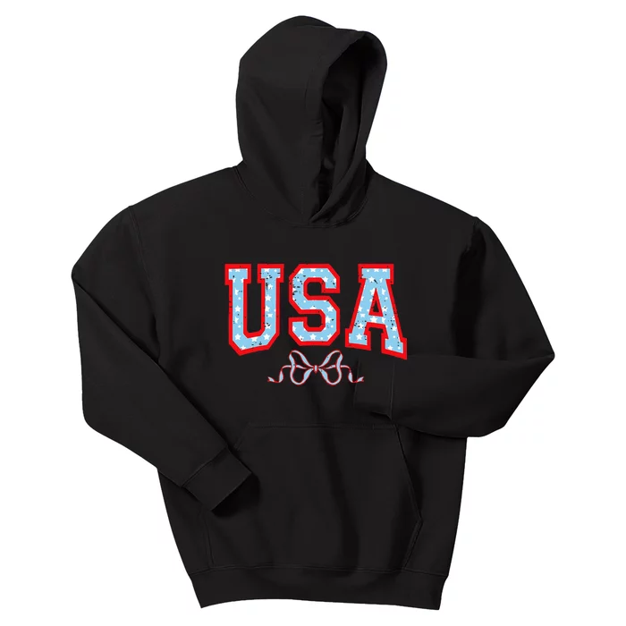 Funny Coquette Usa Cute Bow American 4th Of July Kids Hoodie