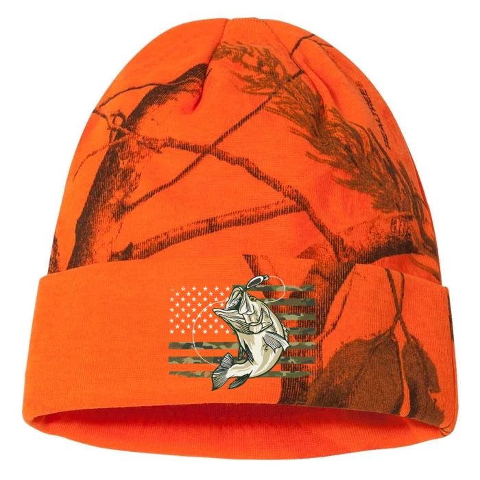 Fishing Camouflage US American Flag Bass Fish Fisherman Camo Kati - 12in Camo Beanie