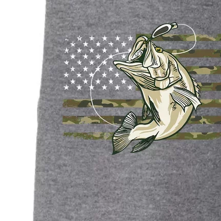 Fishing Camouflage US American Flag Bass Fish Fisherman Camo Doggie 3-End Fleece Hoodie