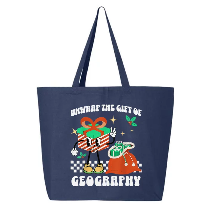 Funny Christmas Unwrap Geography Teacher Educator Quote 25L Jumbo Tote