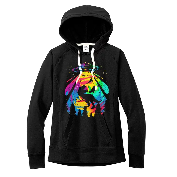 Funny Colorful Ufo Alien Trex Dinosaurs Abduction Women's Fleece Hoodie