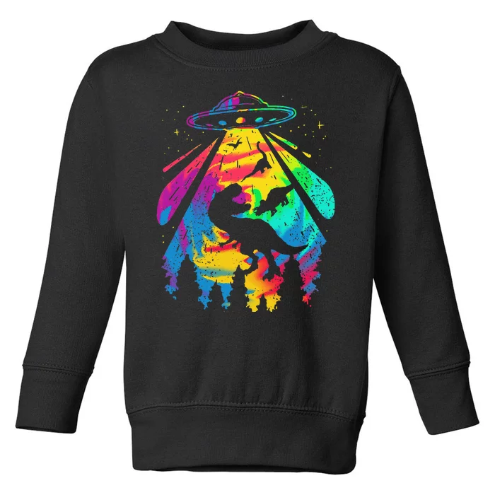 Funny Colorful Ufo Alien Trex Dinosaurs Abduction Toddler Sweatshirt