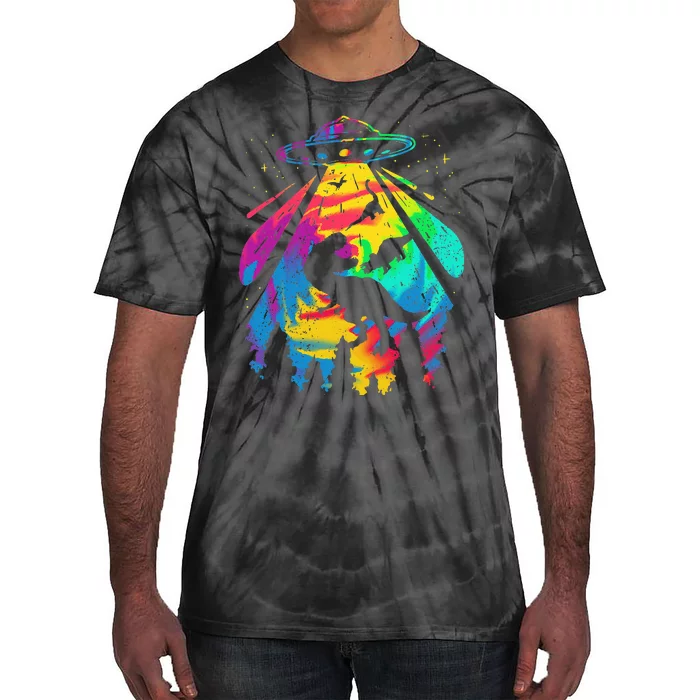 Funny Colorful Ufo Alien Trex Dinosaurs Abduction Tie-Dye T-Shirt