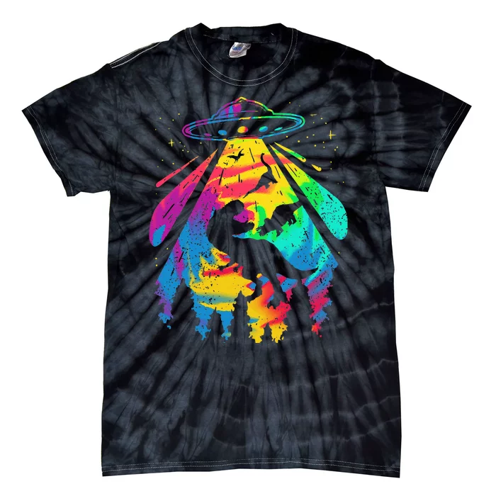 Funny Colorful Ufo Alien Trex Dinosaurs Abduction Tie-Dye T-Shirt