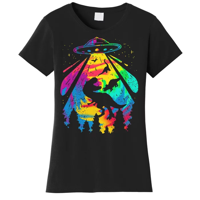 Funny Colorful Ufo Alien Trex Dinosaurs Abduction Women's T-Shirt