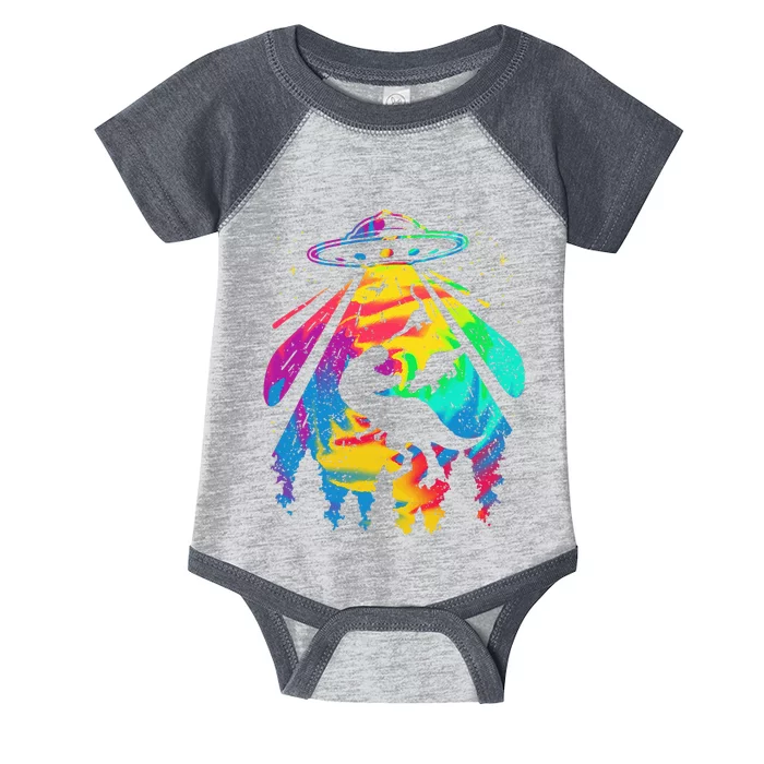 Funny Colorful Ufo Alien Trex Dinosaurs Abduction Infant Baby Jersey Bodysuit