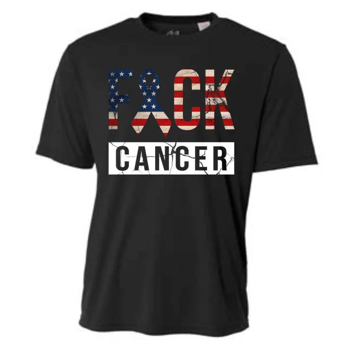 F*ck Cancer USA American Flag Ribbon Cooling Performance Crew T-Shirt