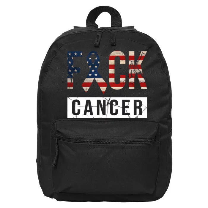 F*ck Cancer USA American Flag Ribbon 16 in Basic Backpack